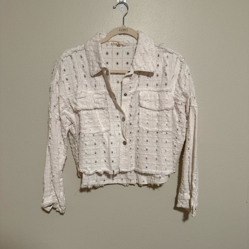 White Textured Button-Up Jacket